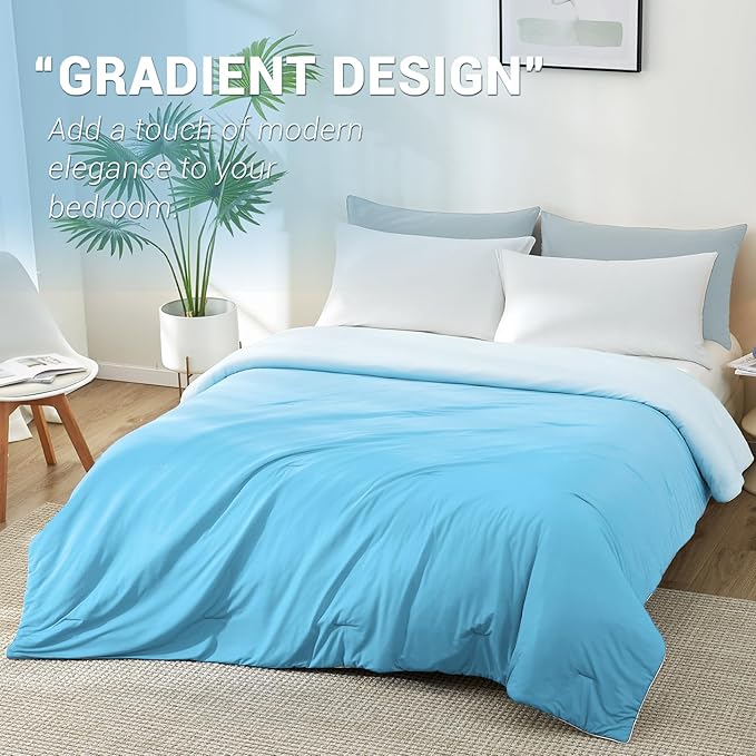 Elegear Cooling Comforter Queen Size Absorbs Body Heat to Keep Cool, Double-Sided Cooling Blanket for Hot Sleepers Arc-Chill Cool Fabric Q-Max>0.5, Lightweight Summer Comforter Ice Blanket, Light Blue