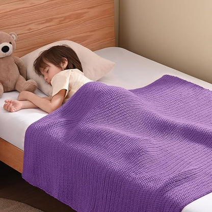 Guohaoi Knitted Weighted Blanket Kids (Purple 36"x48" 3lbs) No Beads Cooling Heavy Blanket, Home Decor Breathable Chunky Knit Throw Blanket for All-Season Use