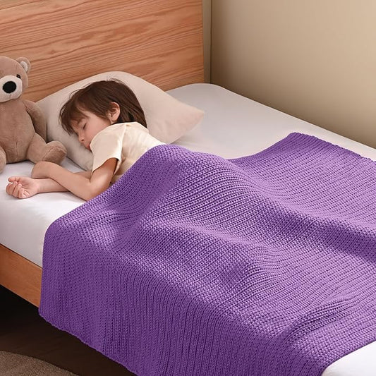 Guohaoi Knitted Weighted Blanket Kids (Purple 40"x60" 10lbs) No Beads Cooling Heavy Blanket, Home Decor Breathable Chunky Knit Throw Blanket for All-Season Use