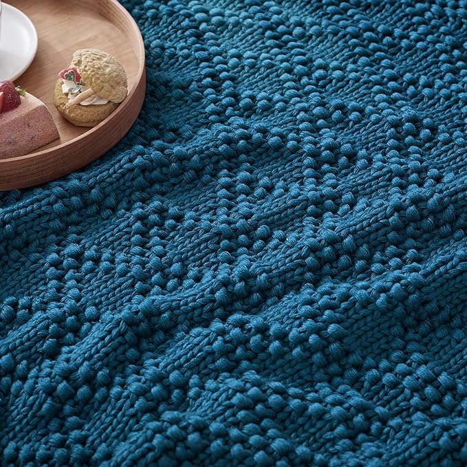 Knitted Weighted Blanket for Adult, Chunky Knit Weighted Throw for Sleep 48"*72" 12lbs, Cooling Breathable Heavy Blanket for Hot Sleepers, Machine Washable Blanket for Room Decor(Peacock)