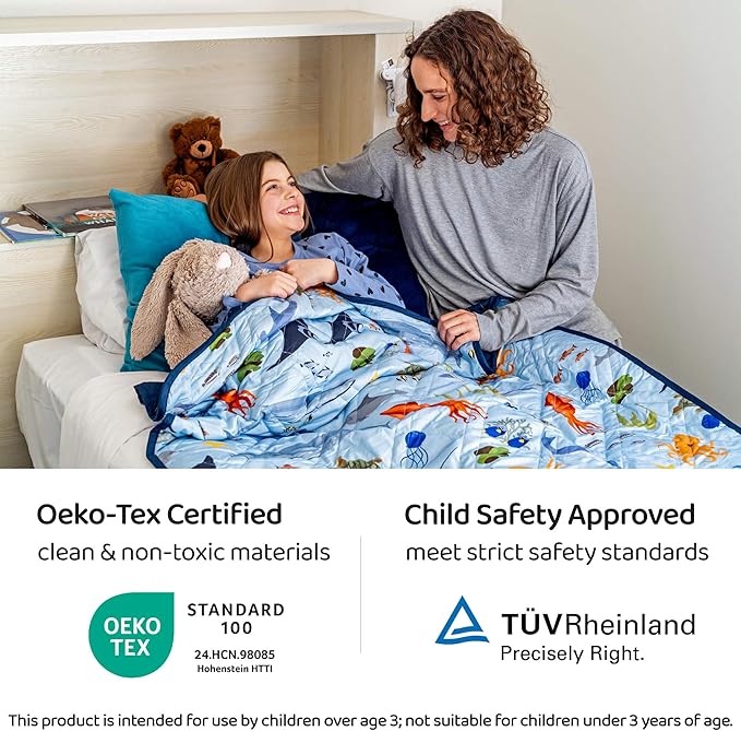 Aricove Kids Weighted Blanket, 5 lb, 36x48 inches, Small Size, Soft Cotton, Machine Washable, Blue/Ocean Animals