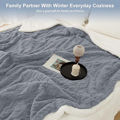 King Size Heated Blanket 100"X90" Blue - Soft Thick Warm Sherpa Electric Blanket for Winter with Dual Control, 5 Heating Levels & 10hrs Auto Off for Women, Overheating Protection for Bed