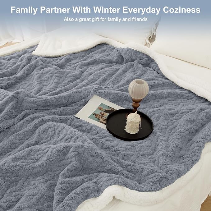 Heated Blanket Queen Size 84"X90" Blue - Soft Thick Warm Sherpa Electric Blanket for Winter with Dual Control, 5 Fast Heating Levels & 10hrs Auto Off for Women, Overheat Protection for Bed
