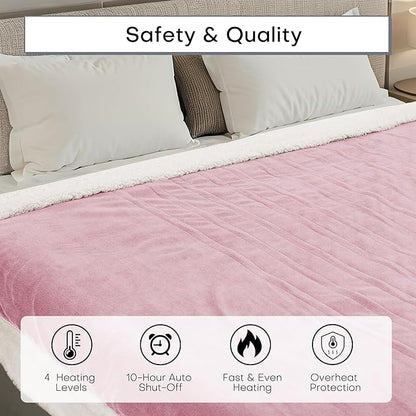 Electric Heated Blanket Full Size 72"x84" - Dual-Sided with Microplush & Sherpa Fabric, 4 Heat Settings & 10 Hours Auto Off, Machine Washable - Pale Pink