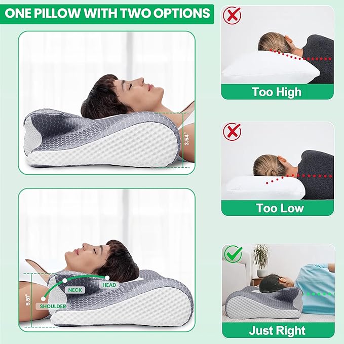 Cervical Neck Pillow for Sleeping, Memory Foam Pillows for Neck and Shoulder Pain. Hollow Design Odorless Memory Foam Pillows, Ergonomic Orthopedic Support Pillow for Side Sleepers, Back and Stomach