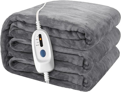 Electric Heated Blanket 62"x84" Twin Size Flannel Heated Blanket, Cozy & Warm for All Night, 4 Heat Settings & 10 Hours Auto Off, Machine Washable, Light Grey