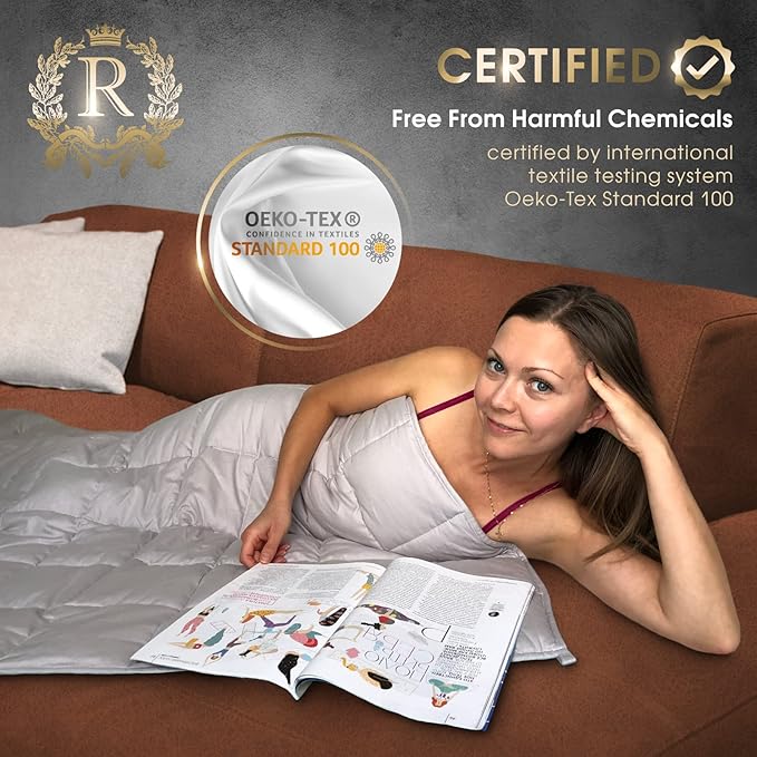 Royal Therapy Weighted Blanket - Heavy 100% Cotton Blankets with Premium Glass Beads (60''x80'' 15lbs, Smoke Grey), Suitable for One Person (~250lb) - Use on Queen/King Bed