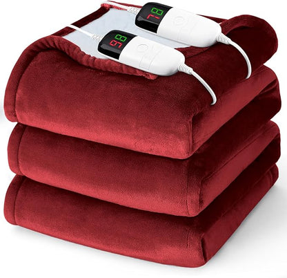 Heated Electric Blanket Queen Size - 84" x 90" Heating Blanket with Dual Control, 10 Heating Levels & 8 Hours Auto Off, Soft Warm Flannel Blanket, Christmas Birthday Gifts for Senior Grandma