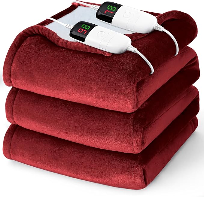 Heated Electric Blanket King Size - 90" x 100" Heating Blanket with Dual Control, 10 Heating Levels & 8 Hours Auto Off, Soft Warm Flannel Blanket, Christmas Birthday Gifts for Senior Grandma