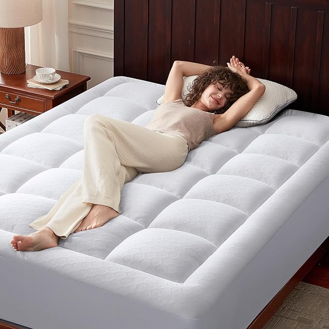 Anluoer Memory Foam Mattress Topper Full for Back Pain,Down Alternative Pillow Top Mattress Topper,Thick Mattress Pad with 8-21" Deep Pocket, 54x75 Inches,White