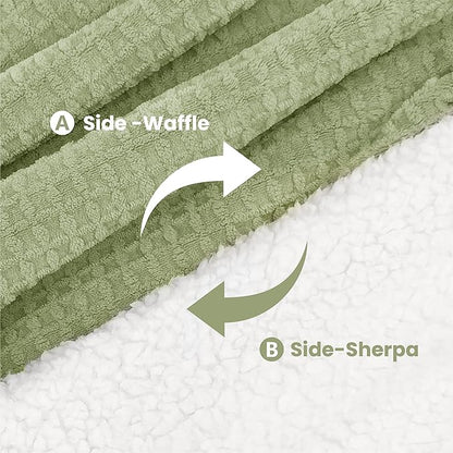 Heated Blanket Electric Blanket Full Waffle,72x84 Inches Sherpa Fleece Fast Heating Blanket 6 Heating Levels & 10 Hours Auto Off ETL Certification,Sage Full