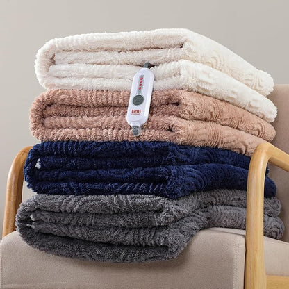 Heated Throw Blanket Electric - 50"x60" Cozy Soft Jacquard Heating Blanket with 4 Heat Levels 4 Hours Auto-Off, Electric Throw with Overheating Protection, Warm Gifts, Navy