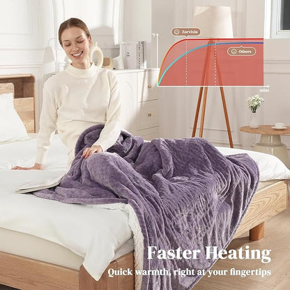 Twin Electric Blanket 62"x84" Heating Blanket Twin, Wheat Pattern Ultra-Soft Flannel & Thick Sherpa with 5 Heat Settings & 10 Hour Auto Shut-Off, ETL & FCC Certified, Machine Washable, Lavender