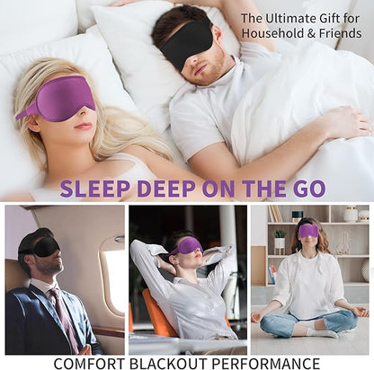3D Sleep Mask for Men Women 2 Pack, Blackout Eye Mask for Sleeping Eye Mask for Side Sleeper, Memory Foam Adjustable&Washable, Airplane Travel Essentials Couples Yoga Meditation Office Black & Purple