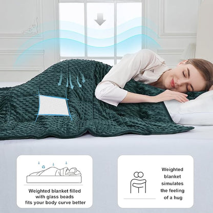 Alomidds Weighted Blanket (48"x72",20lbs Twin Size - Green), Weighted Blankets for Adults, Cooling Breathable Soft and Comfort Minky, Heavy Blanket Microfiber Material with Glass Beads
