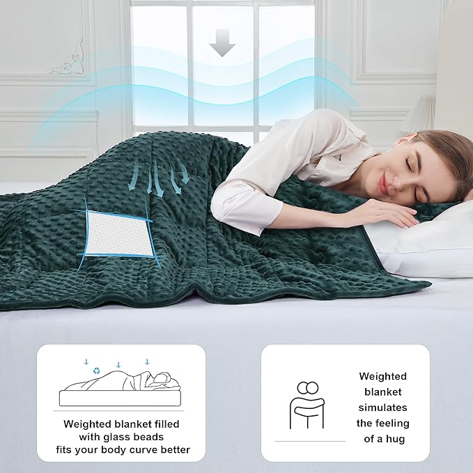 Alomidds Weighted Blanket (60"x80",20lbs Queen Size - Green), Weighted Blankets for Adults, Cooling Breathable Soft and Comfort Minky, Heavy Blanket Microfiber Material with Glass Beads