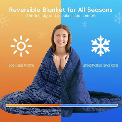 yescool Twin Size Weighted Blanket for Adults 12 Pounds Blue Cooling Weighted Heavy Blanket, Minky Throw Blankets Warm Weighted Comforter, Big Washable Thick Blankets Gift for 100-150lbs, 48 * 72in