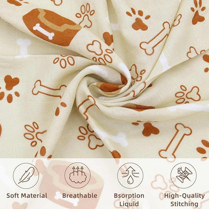LifeTree Baby Swaddle Blankets, Muslin Swaddle Blankets Unisex Swaddling Wrap Receiving Blanket, 70% Viscose from Bamboo and 30% Cotton, Large 47" x 47", Dog Elements Pattern