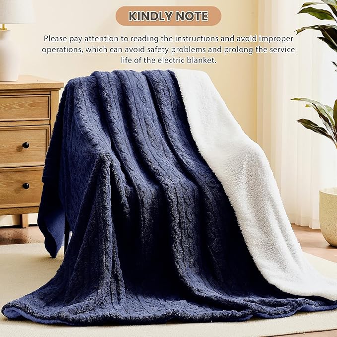 Homemate Electric Heated Blanket King - 100"x90" Heating Bed Blankets Throw with 10 Heating Levels 8 Hours Auto Off Fast Heating Over-Heated Protection Ultra Soft Warm Flannel ETL Certified