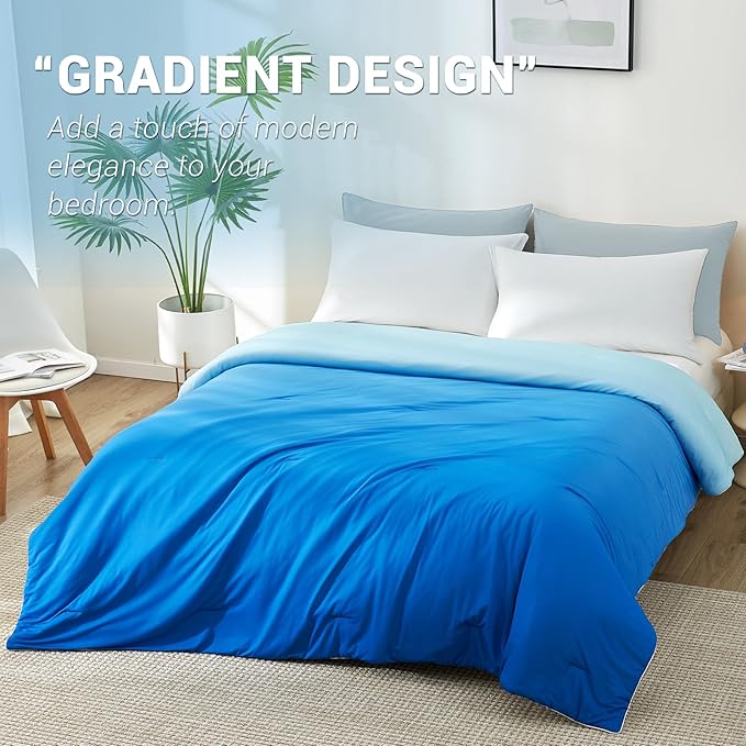 Elegear Cooling Comforter King Size Absorbs Body Heat to Keep Cool, Double-Sided Cooling Blanket for Hot Sleeper Arc-Chill Cool Fabric Q-Max>0.5, Lightweight Summer Comforter Ice Blanket,Gradient Blue