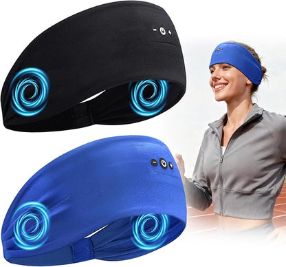 2PCS Sleeping Headphones, Headband Headphones with HD Stereo Speakers, Bluetooth Headband for Sports, Running, Workouts, Yoga, Travel, Gift - Black&Blue