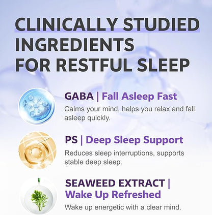 Melatonin-Free Sleep Aid for Adults with GABA & Seaweed Extract - Natural Supplement for Deep Sleep & Waking Up Refreshed, Stress Relief & Cognitive Support - Non-Habit Forming, 60 Capsules