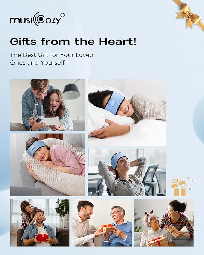 MUSICOZY Sleep Headphones Soft Bamboo Cotton Headband Headphones for Sleeping, Sleep Headphone Wireless Bluetooth 5.4 with Ultra-Thin HD Stereo Speaker for Unique Gifts(Light Blue)