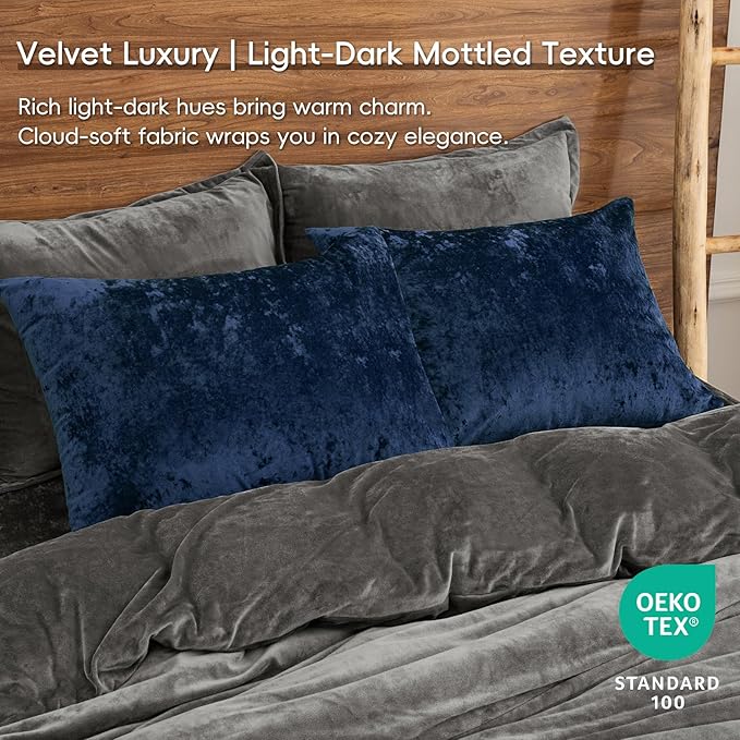 PHF Truly Velvet Pillowcases Standard Size, No Insert, 2 Pack Ultra Soft Breathable Pillow Shams Covers with Envelope Closure, 20" X 26" Luxury Cozy Warm Fuzzy Flannel, Navy Blue
