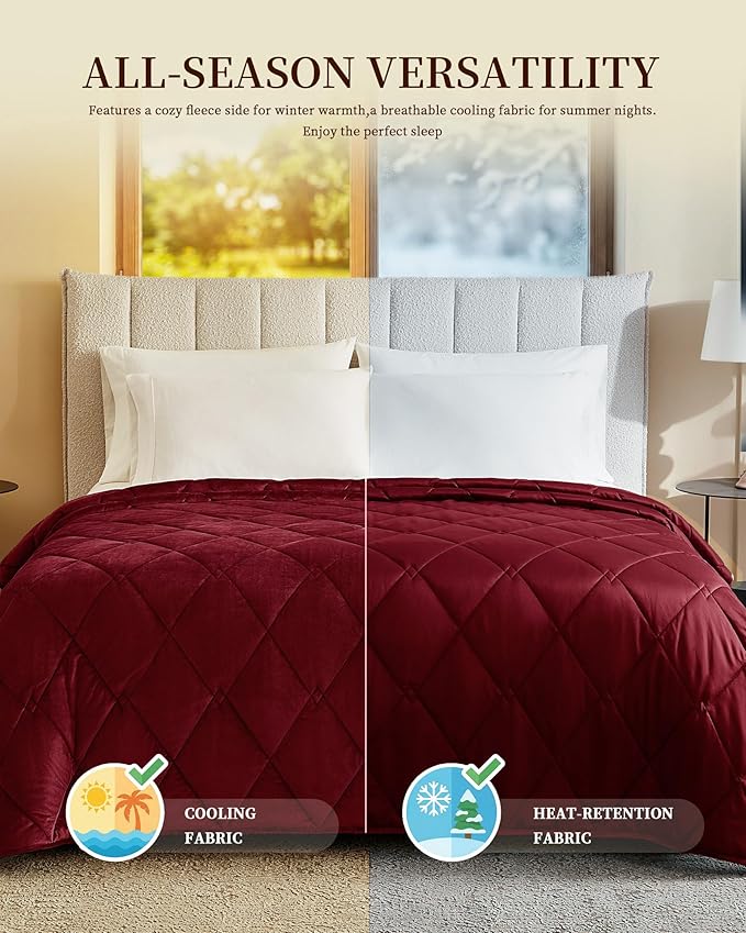 L'AGRATY Queen/King Size Weighted Blanket for Adults 25lbs, 80"x87" — Cooling Breathable Heavy Blanket with Glass for Sleeping Perfect for Hot Sleepers & Couples Machine Washable All-Season Wine Red