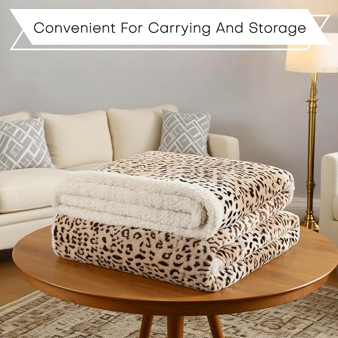 Electric Heated Blanket Full Size 72"x84" - Microplush & Sherpa Fabric Dual-Sided, 9 Heat Settings & 10 Hours Auto Off, Cozy Warming Throw for Office or Bed, Machine Washable, Beige Leopard Print