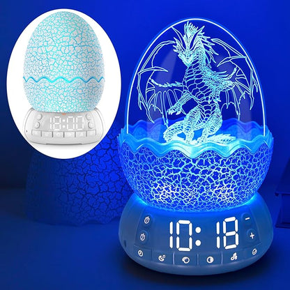 Novelty Alarm Clock with Sunrise Simulation Dragon Egg lamp, 20 Soothing Sounds & Bluetooth Speaker, Portable Touch Control Egg Night Light, Timer Sleep Aid, Unique Gift/Decor