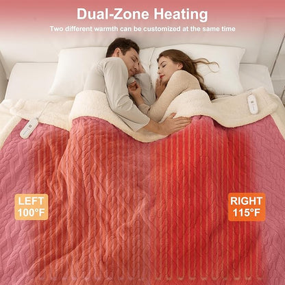 Electric Blanket King Size 100"X90" Pink - Soft Thick Warm Sherpa Heated Blanket for Winter with Dual Control, 5 Heating Levels & 10hrs Auto Off for Women, Overheating Protection for Bed