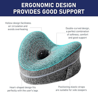 Alignment Pillows for Side Sleepers,Hip Alignment Pillow, Memory Foam Leg & Knee Pillow,Foam Support Pillow Soothing Relief for HIPS, Knees, Joints, Nerves & Muscles,Adjustable Strap (Grid Blue)