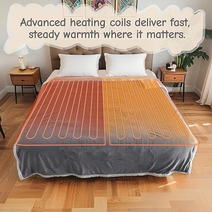 Electric Heated Blanket Queen Size 84"x90", Soft Flannel with Dual Controllers & Overheat Protection, 9 Adjustable Heat Settings & 10-Hour Auto-Off Timer, Fast Heating for Winter Comfort, Light Gray