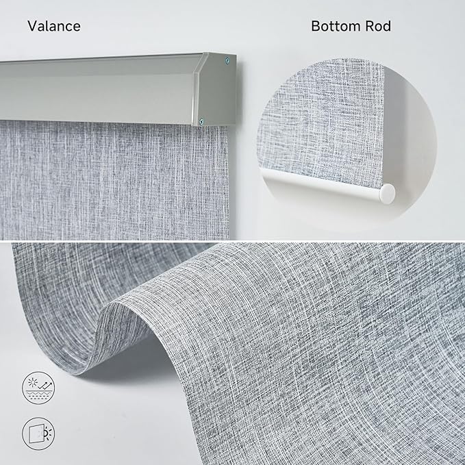 Motorized Light Filtering Roller Shades with Remote Control, Electric Smart Shades Compatible with Alexa and Google, Rechargeable, Customizable Size(Textured Bluish Gray)