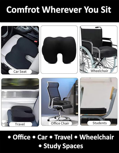 GESQUARE 3-Piece Memory Foam Seat Cushion & Lumbar Support Pillows Set – Adjustable Back Support for Office, Car & Gaming Chairs – Tailbone & Coccyx Comfort for Long Sitting.