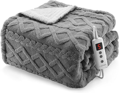 CAROMIO Heated Throw Blanket - Thick Tufted Sherpa Electric Blanket Throw with 10 Heating Levels and 10 Time Settings, ETL Certified Machine Washable Fast Heating Blanket Throw 50"×60", Grey
