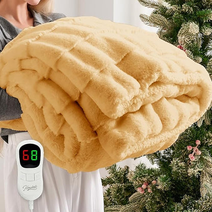 Homemate Electric Heated Throw Blanket - 50"x60" Luxury Faux Fur Heating Bed Blankets with 10 Heating Levels 8 Hours Auto Off Fast Heating Over-Heated Protection Ultra Soft Warm Flannel ETL Certified