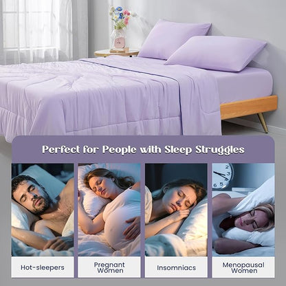 Dream Valley Outlast® Queen Cooling Comforter, NASA-Grade Instant Cooling Blanket for Hot Sleepers, Luxurious Comforter for All Season, Lavender Fog, 90"x90"