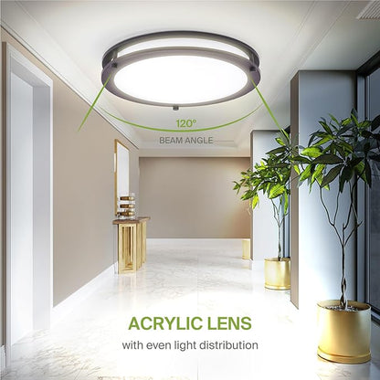 ASD LED 16" Round Flush Mount Lighting, Close to Ceiling Light Fixture | 3CCT, Dimmable, Energy Star, ETL Listed | 24W 1854LM 3000-5000K 120V | Low Profile Double Ring Lamp | Dark Bronze, 2 Pack