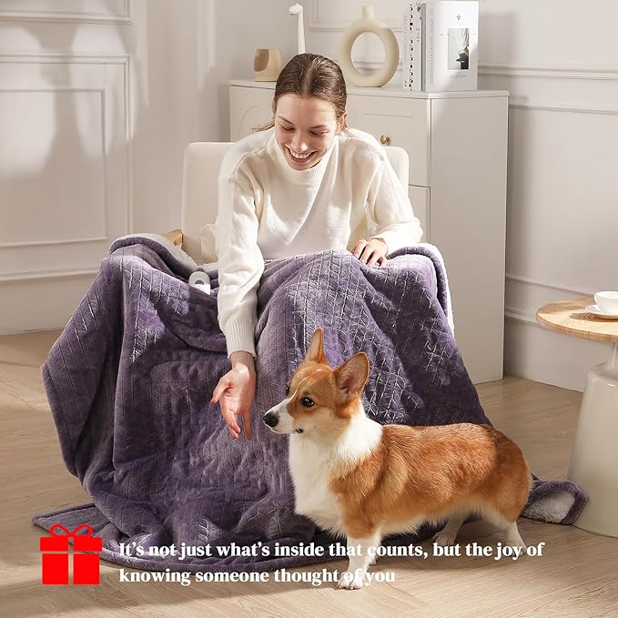 Heated Blanket King Size 90"x100" Electric Blanket King with Dual Control 5 Heat Settings, 10H Auto Off, FCC/ETL Certified, Wheat Pattern Flannel, Grandma, Machine Washable, Lavender