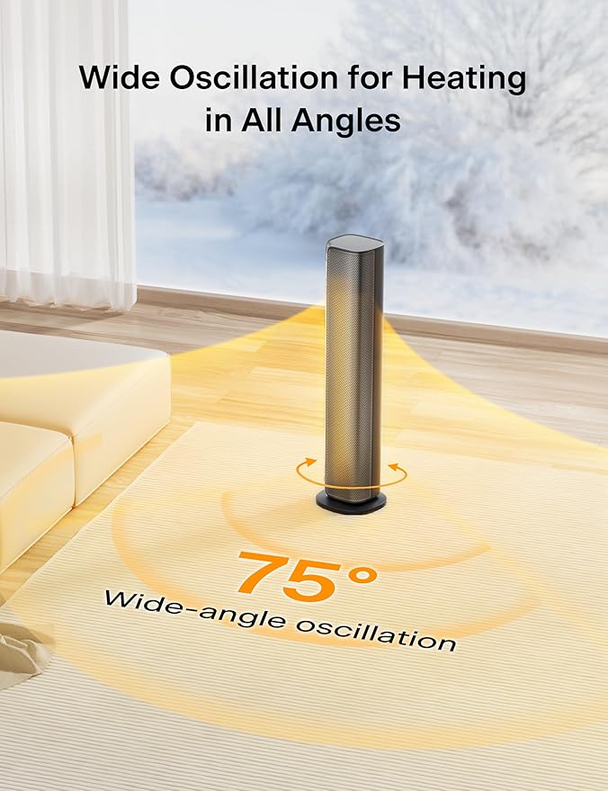 PELONIS Space Heater Large Room, 30" Smart Electric Heaters with Thermostat, App & Voice Remote, 4 Heat Settings, ECO Mode, 24H Timer, Oscillating Tower Heaters for indoor use, Bedroom, Office