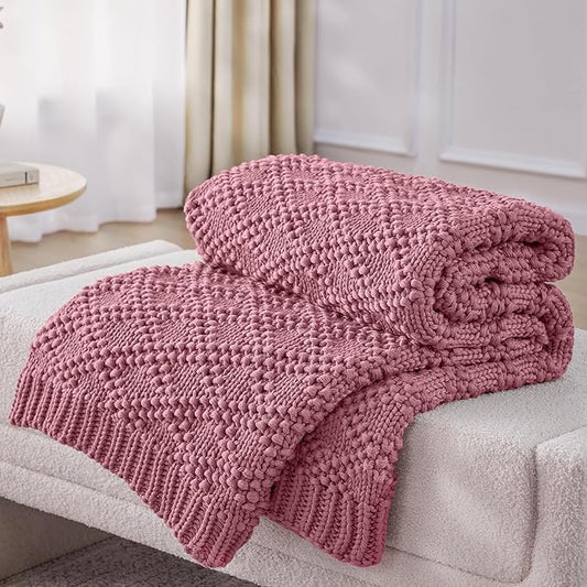 Knitted Weighted Blanket for Adult, Chunky Knit Weighted Throw for Sleep 60"*80" 20lbs, Cooling Breathable Machine Washable Heavy Blanket for Room Decor (Pink, Queen)