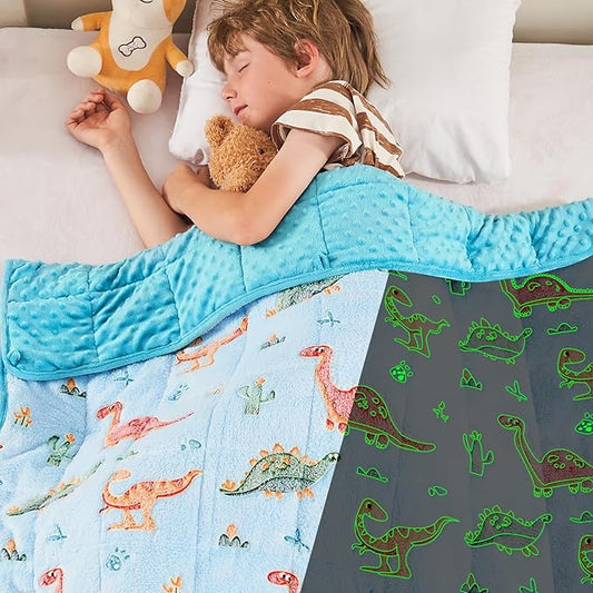 yescool Weighted Blanket 3 Pounds Weighted Lap Blanket, Glow in The Dark Dinosaur Heavy Blankets, Warm Minky Weighted Throw Blanket Gift for 20-40lbs, 36"x48"