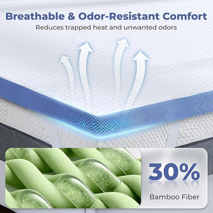 BDEUS 3 Inch Gel Memory Foam Mattress Topper Full Size, Cooling Mattress Topper for Back Pain Relief, Non-Slip Design with Removable & Washable Soft Bamboo Cover.