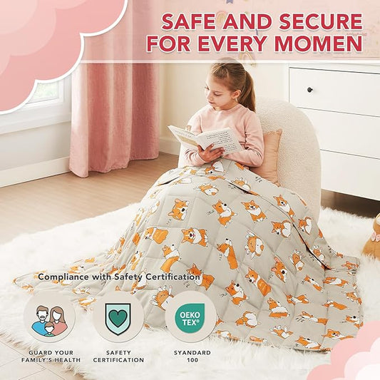 CuteKing Weighted Blanket - Weighted Blanket with Premium Glass Beads - Breathable Heavy Blanket for Comfort Sleep - Thick Blanket All Season (10lbs, 48"x72", CuteDog)