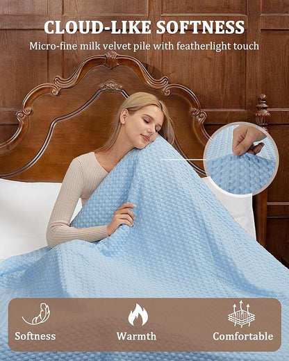 CAROMIO Heated Blanket Full Size, Waffle Weave Electric Blanket Throw with LCD Controller, Fast Heating, 10 Heat Levels & 1-12H Time Settings, ETL Certified, Machine Washable, Light Blue, 72" x 84"