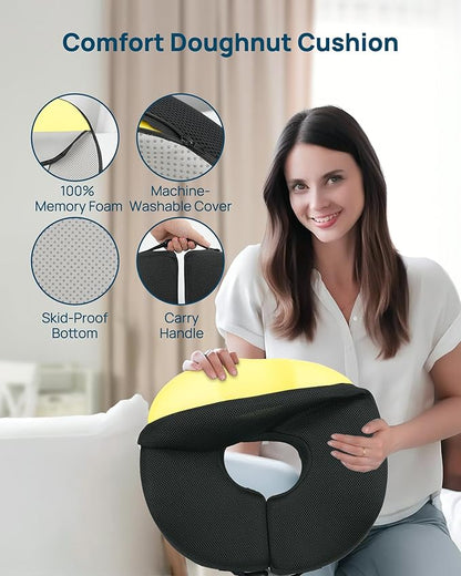 Feagar Donut Pillow for Tailbone Pain Relief - Hemorrhoid Pillow with Memory Foam for Coccyx, Sciatica, Pressure Sores, Office Chair Cushion for Pregnancy, Postpartum & Surgery Recovery(Black)