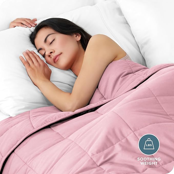 Bare Home Weighted Blanket Queen Size 17lbs (60" x 80") for Adults - All-Natural 100% Cotton - Premium Heavy Blanket Nontoxic Glass Beads (Cotton Light Pink, 60"x80")