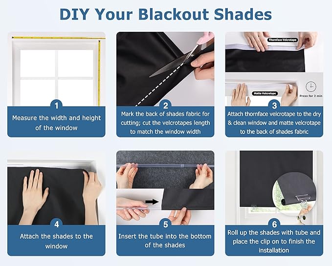 LazBlinds 100% Blackout Roller Shades, No Tools No Drill Cordless Blinds for Windows, Thermal Insulated UV Protection Privacy Window Shades for Bedroom (36''W x 72''H, White)